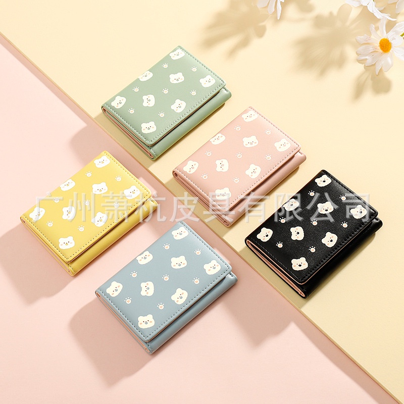 Ví Da Pu Gập Ba Thiết Kế Đơn Giản Họa Tiết Hoạt Hình Đáng Yêu Thời Trang Cho Nữ