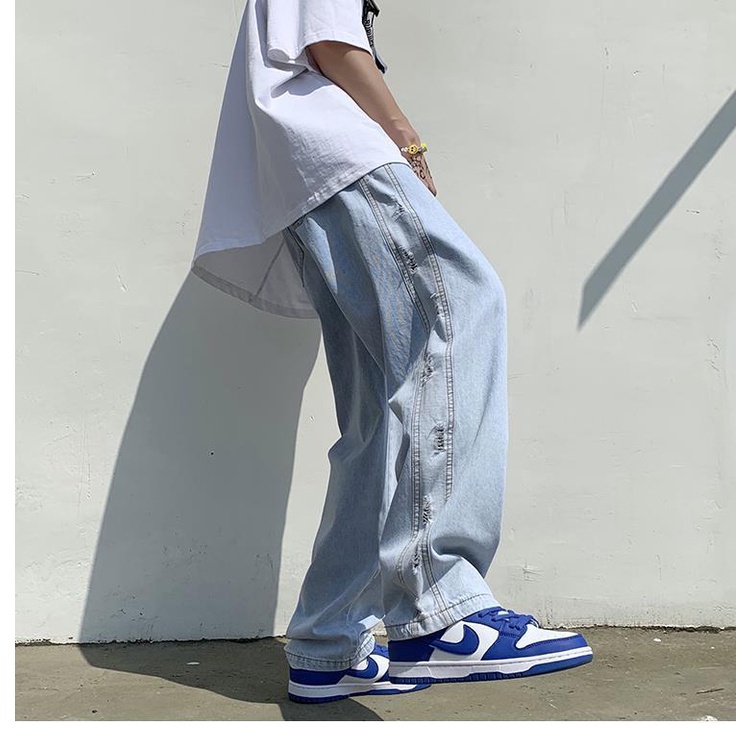 Quần Jean Ống Rộng Phối Sọc Thời Trang Theo Phong Cách Hip Hop