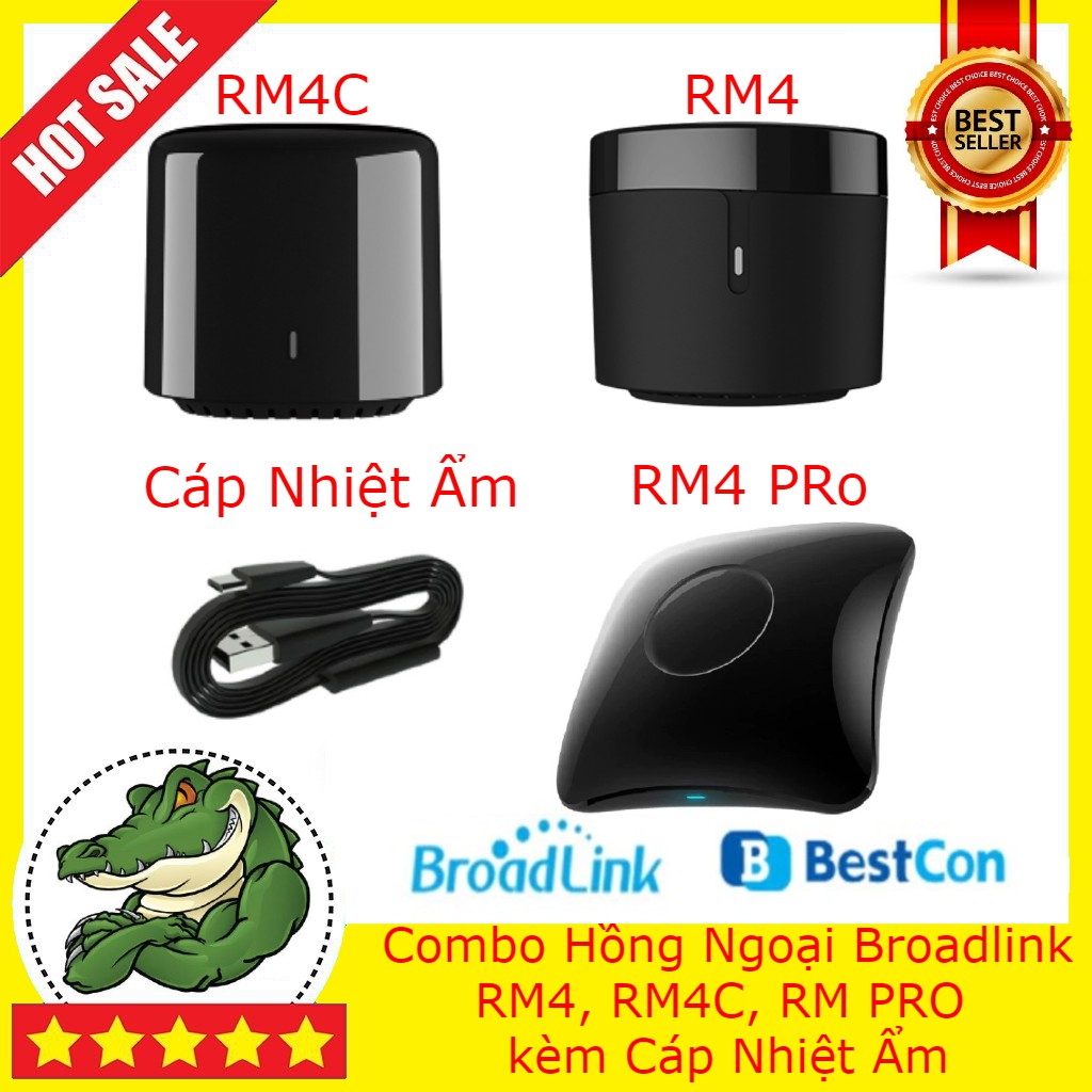 Combo điều khiển hồng ngoại Broadlink RM4C, RM4, RM PRO kèm cáp Nhiệt Ẩm - bản quốc tế 2020