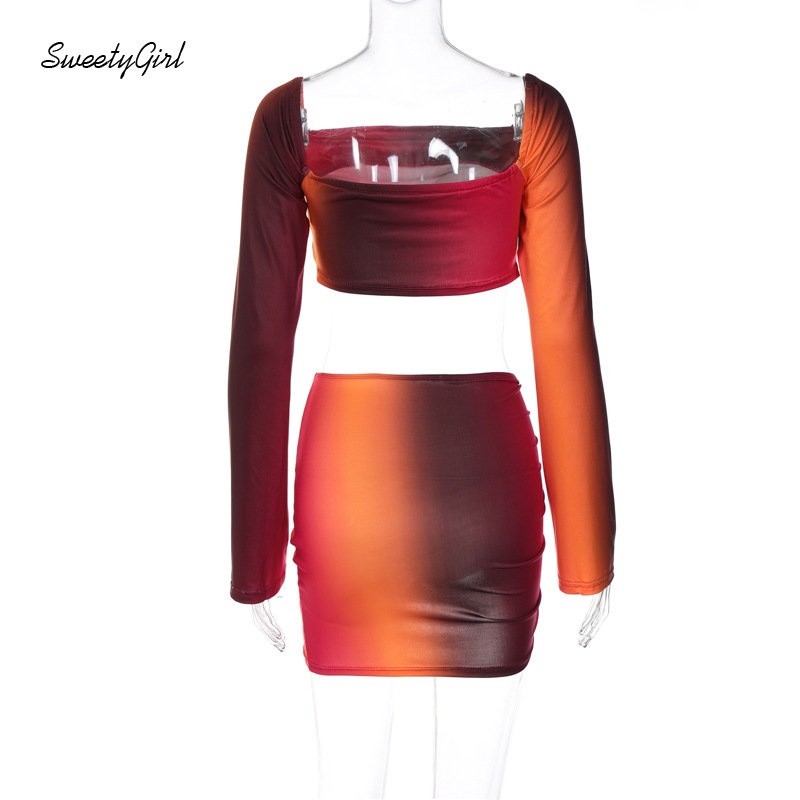 Bộ Áo Trễ Vai Tay Dài Dáng Ôm Nhuộm Màu Độc Đáo Thời Trang 2022 Cho Nữ