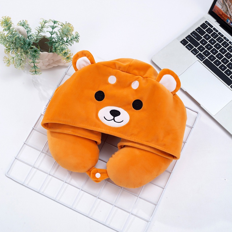 Gối Chữ U Có Mũ Trùm Đầu Hình Doraemon / Pikachu / Kumamon / Gấu Nâu Thêu Logo Hoạt Hình Dành Cho Học Sinh / Văn Phòng
