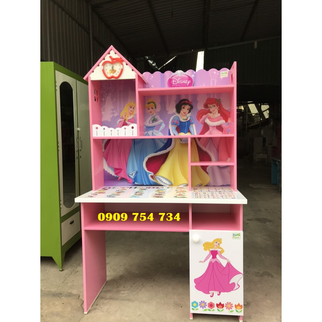Bàn học sinh nhựa màu hồng 3d kitty công chúa mặt bàn có bảng chữ cái cho bé HCM