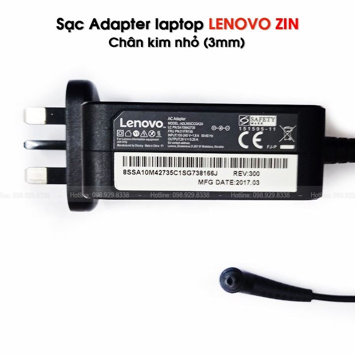 Dây Sạc Laptop LENOVO Chân Kim - Cục Adapter Lenovo nguồn 65W (20V-3,25A) chân tròn 3mm chính hãng bảo hành 1 năm