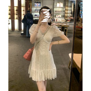 (ORDER) Váy dự tiệc ren trắng tiểu thư ánh nhũ lấp lánh xòe đuôi cá sang trọng kiểu Pháp (HÀNG MỚI 2020)