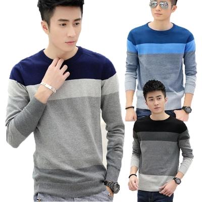 Áo Len Nam Dài Tay Cổ Tròn Sọc Ngang
