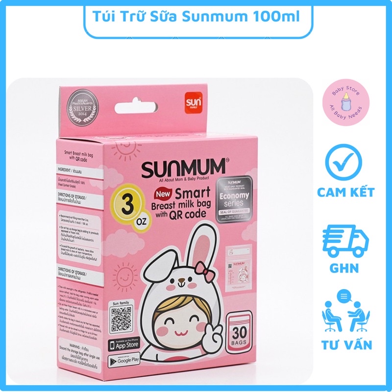 Túi Trữ Sữa Sunmum Dung Tích 100ml Hộp 30 Túi