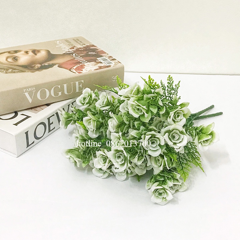 Hoa giả -  cụm hoa hồng xanh cao cấp 34cm nhỏ nhắn, trang trí, decor nhà cửa, cửa tiệm, studio...