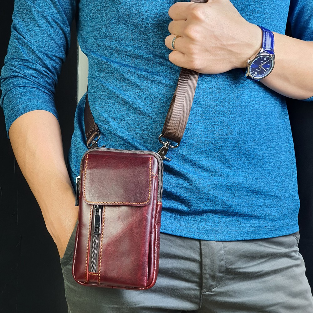 [Da Thật 100%] Túi Đeo Chéo Nam Da Bò, Túi Đeo Hông Cao Cấp - Bảo Hành 3 Năm