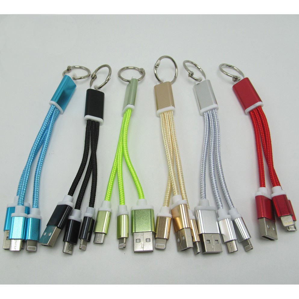 Cáp sạc 3 đầu dạng móc khóa tiện dụng  (cổng Iphone/Samsung/USB)