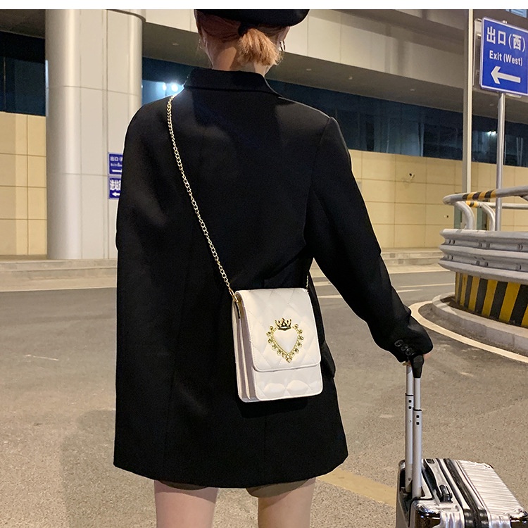 Túi đeo vai IELGY dáng vuông cỡ nhỏ họa tiết hình thoi phối dây xích thời trang cho nữ