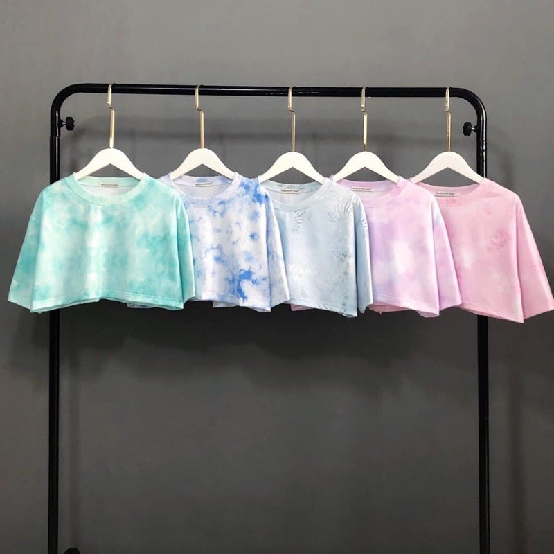 Áo Croptop Loang Trơn 3D Rộng Tay Lở Ảnh Thật