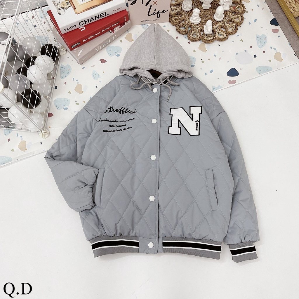 Áo phao trám bomber có mũ nam nữ cực ấm