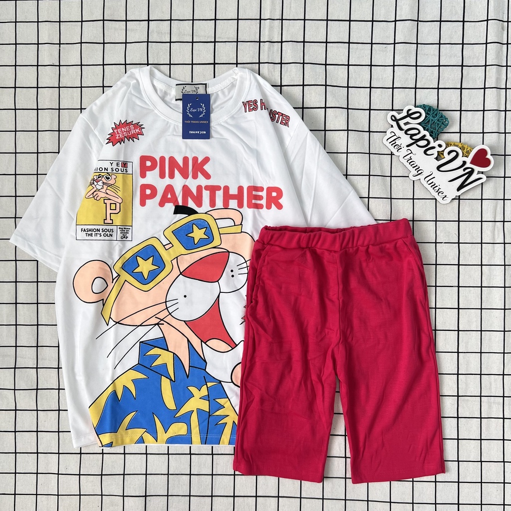 Đồ bộ mặc nhà áo thun tay lỡ phối quần legging lửng ôm - Lapi VN, Set bộ biker form rộng unisex dành cho nữ