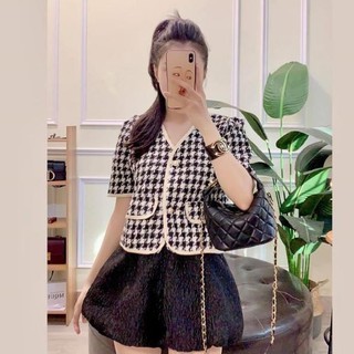 Áo dạ kẻ túi nắp tay ngắn (có video và ảnh thật)