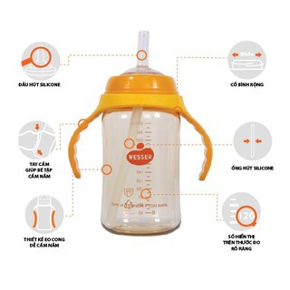 Bình ống hút Wesser có tay cầm PPSU 260ml
