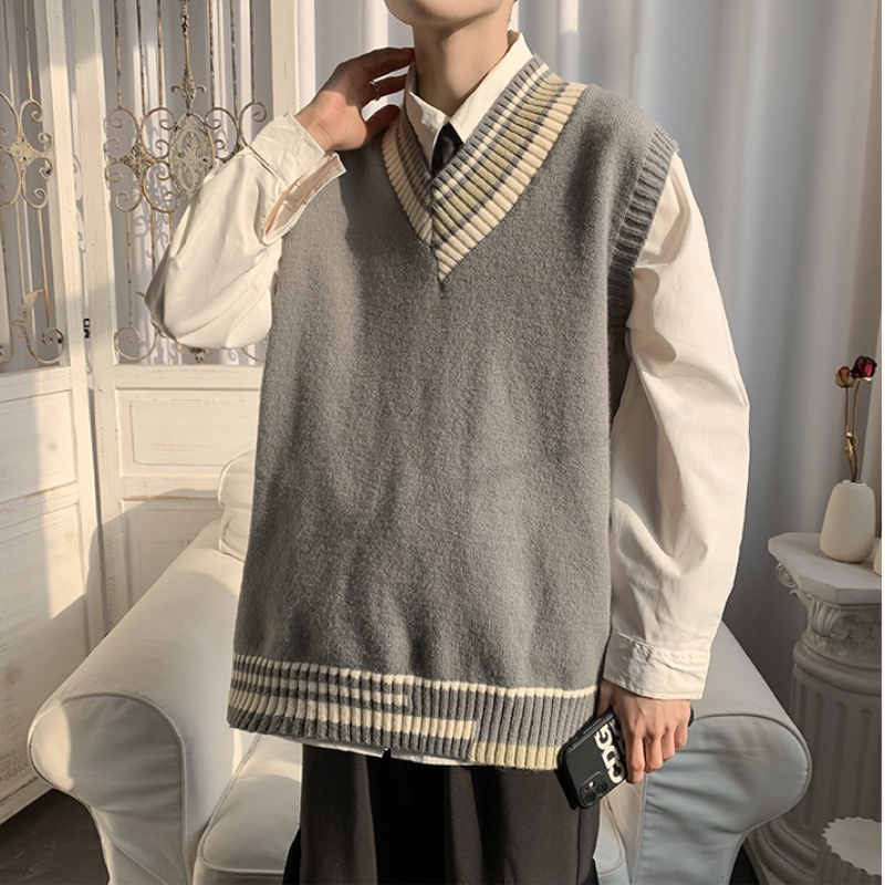 Áo sweater không tay cổ chữ v thời trang xuân thu hàn quốc dành cho nam 2021