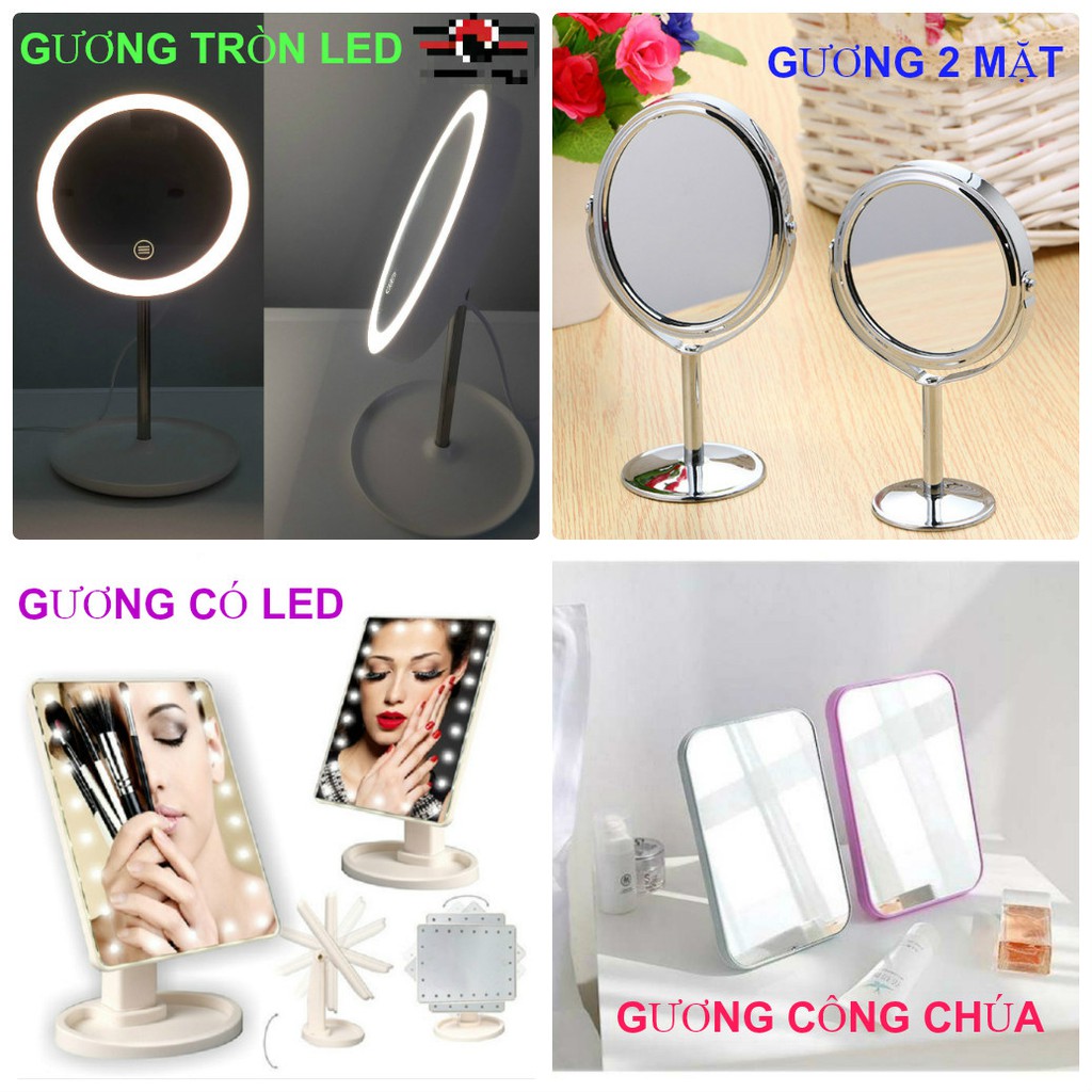 [FREESHP-150K] GƯƠNG TRANG ĐIỂM 2 MẶT XOAY 360 ĐỘ - CÓ LED MẪU MỚI 2019