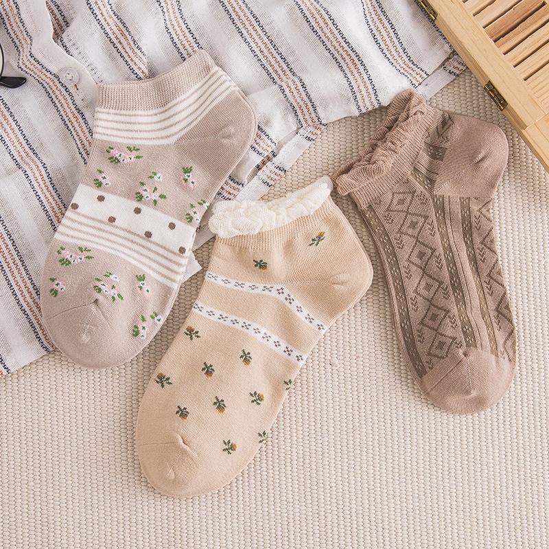 Combo 5 đôi tất nữ cotton Hàn cổ ngắn hoạ tiết siêu xinh