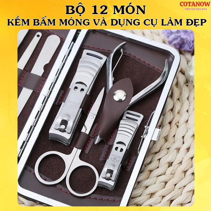 Bộ Bấm Móng Tay 12 Món Thép Không Gỉ-Bộ Kềm Cắt Móng Tay và Làm Đẹp Cao Cấp COTANOW