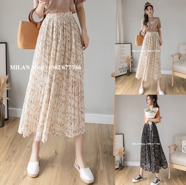 Chân váy voan hoa xếp ly nhiều màu xinh iu. | BigBuy360 - bigbuy360.vn