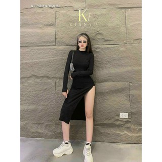 Đầm Body Cổ Cao Xẻ Tà