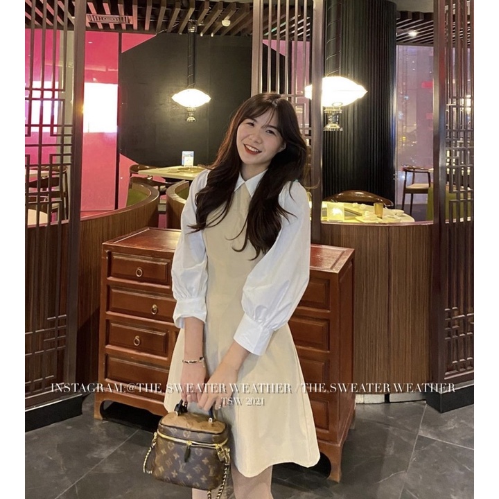 [HÀNG SẴN]VÁY-ĐẦM KAKI PHỐI SƠMI “FEDORA” SIÊU TIỂU THƯ