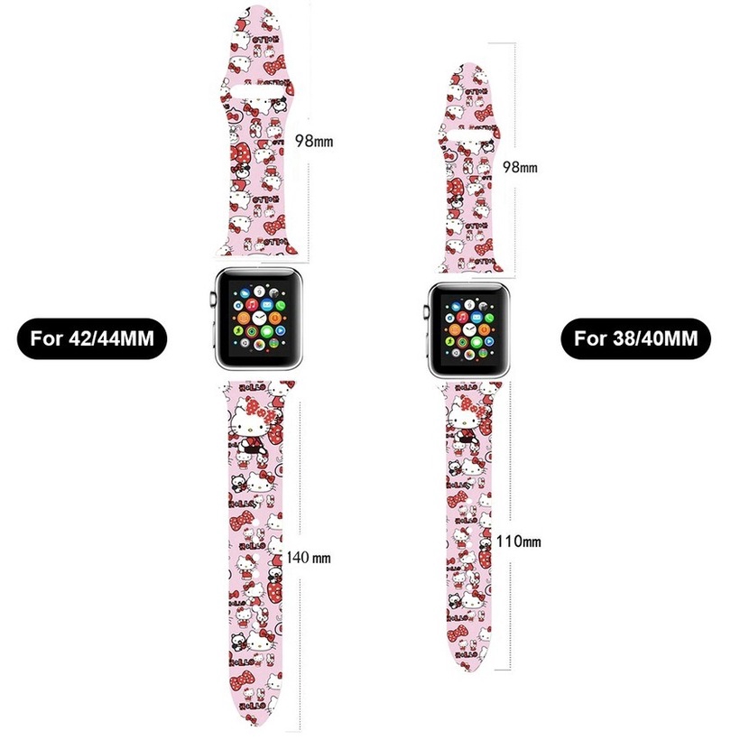 Dây Đeo Đồng Hồ Bằng Silicon In Hình Hello Kitty Cho Iwatch Series 6 SE 5 / 4 / 3 / 2 / 1 / 38 / 42 / 40