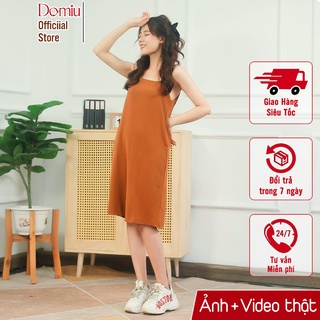 Váy 2 dây suông DOMIU chất đũi lụa trơn basic nữ VX01