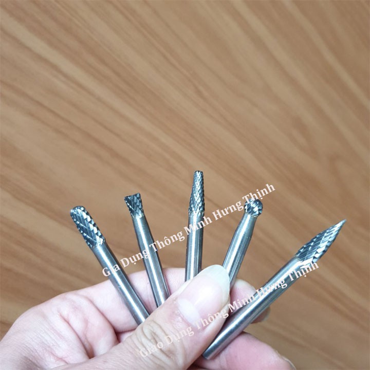 mũi mài hợp kim vonfram cốt 6mm dùng cho máy mài khuôn (6x6mm) - bộ 5 mũi