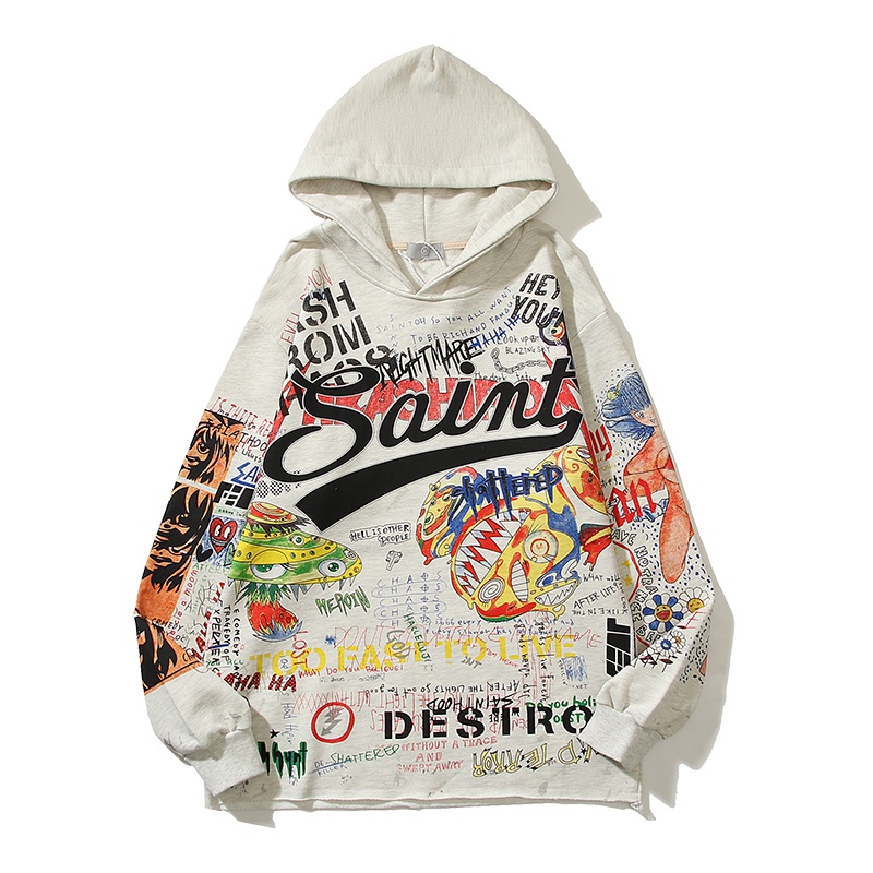 Áo Khoác Hoodie Chui Đầu In Họa Tiết Graffiti Thời Trang Thu Đông 2022