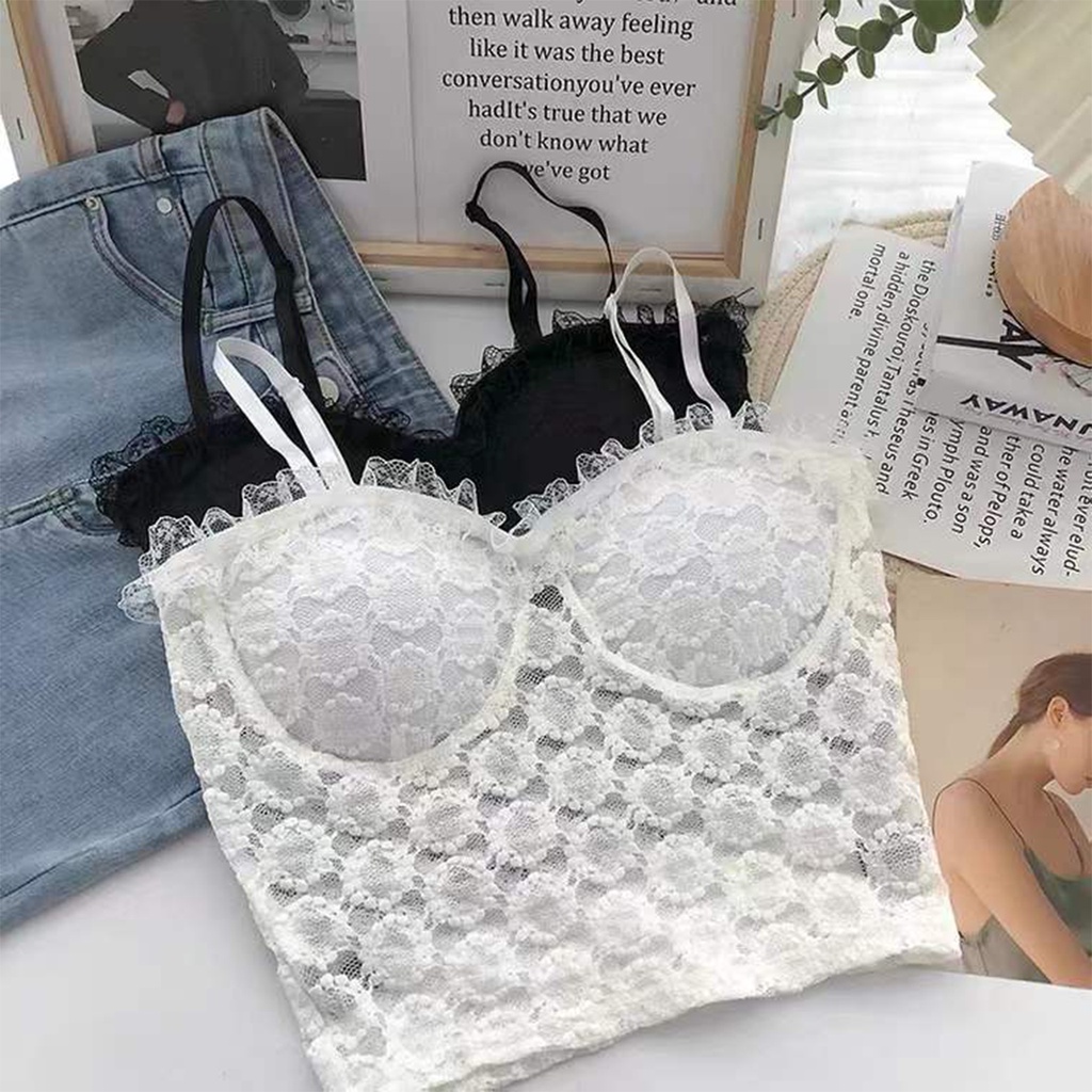 Áo hai dây nữ 23Closet áo 2 dây croptop nữ sợi bún có đệm ngực chất liệu ren  cao cấp kiểu dáng Hàn Quốc AHDR01 | BigBuy360 - bigbuy360.vn