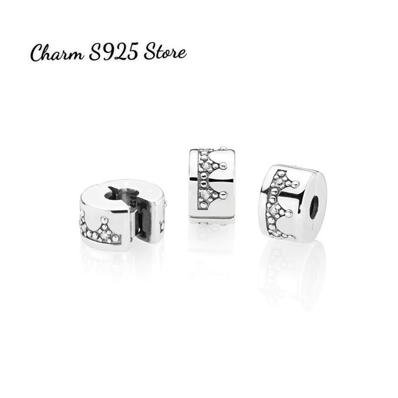charm pan khoá chặn vương miện đính đá trắng bạc s925