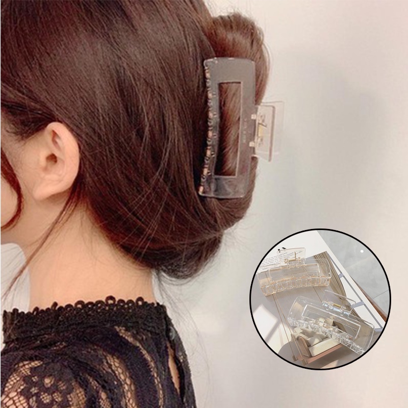 Kẹp Tóc Trong Suốt Bằng Nhựa Acrylic Hình Vuông Cỡ Lớn Thời Trang Cho Nữ