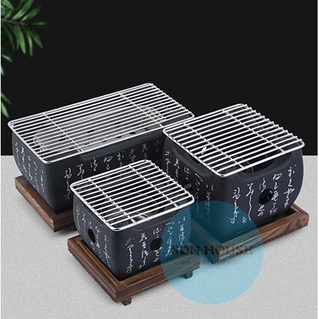 Lò nướng, bếp nướng than bằng gang kiểu Nhật Bản hình vuông