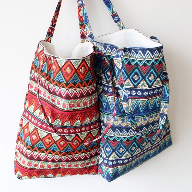 {onsalezone} Túi tote canvas Đeo Vai Vải Lanh Phong Cách Dân Tộc Thân Thiện Với Môi Trường Dùng Khi Đi