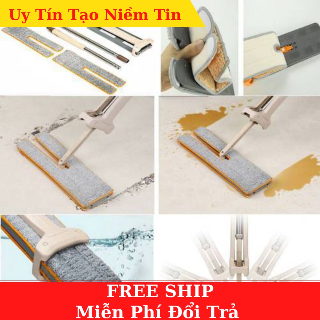 Chổi lau nhà tự vắt thông minh spin tặng 1 bông lau [ tổng 2 bông lau ]