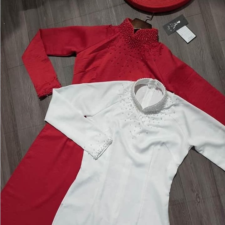 Áo dài đính đá cườm, Thiết kế xinh, kết tủa hạt ngọc,áo cô dâu dự tiệc ăn hỏi┃Ngọc Trang may sẵn đủ size