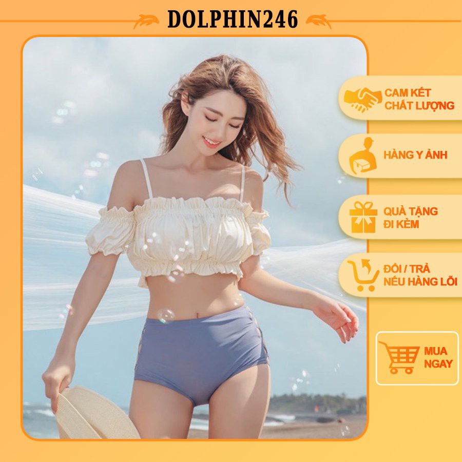 Bikini Đi Biển Đồ Bơi Nữ Cạp Cao Quảng Châu Hot Hit Trễ Vai Bánh Bèo K5-B1