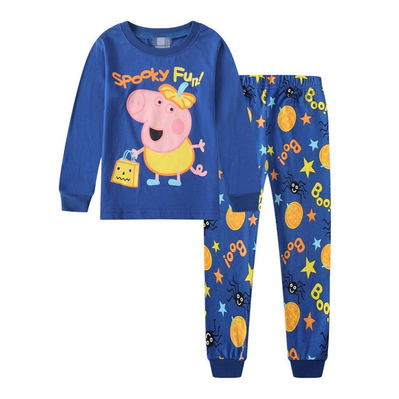 Bộ đồ pajamas tay dài in hình chú heo Peppa dễ thương cho bé trai và bé gái từ 2 - 7 tuổi