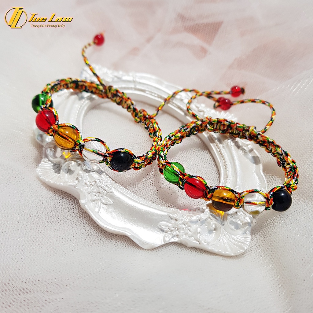 Vòng tay chỉ ngũ sắc tây tạng mix hạt nhiều màu mang lại may mắn - Tuệ Lâm