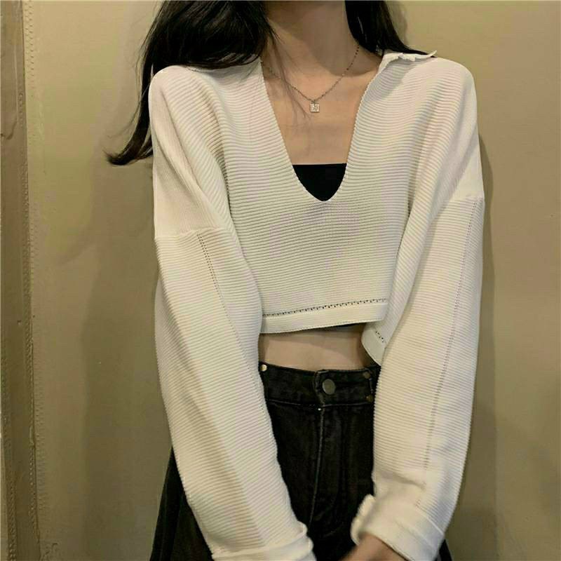 Áo CROPTOP Nữ Cổ V Dài Tay Quyến Rũ 301 Thời Trang Trẻ Trung