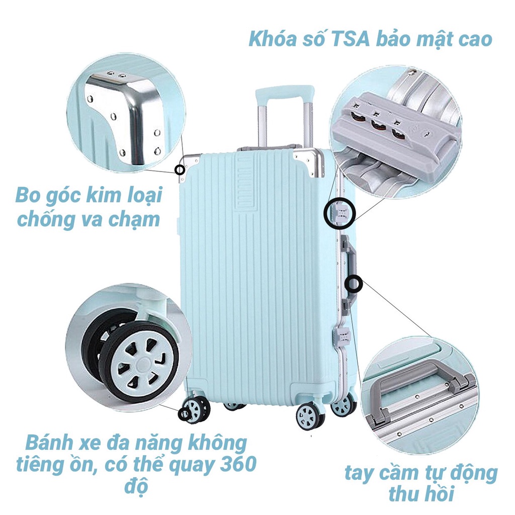 Vali kéo khung nhôm khóa sập LUXKING999 size 20/24/28 inch, nhựa ABS/PC cao cấp, 4 góc kim loại chống va đập - VALIKING
