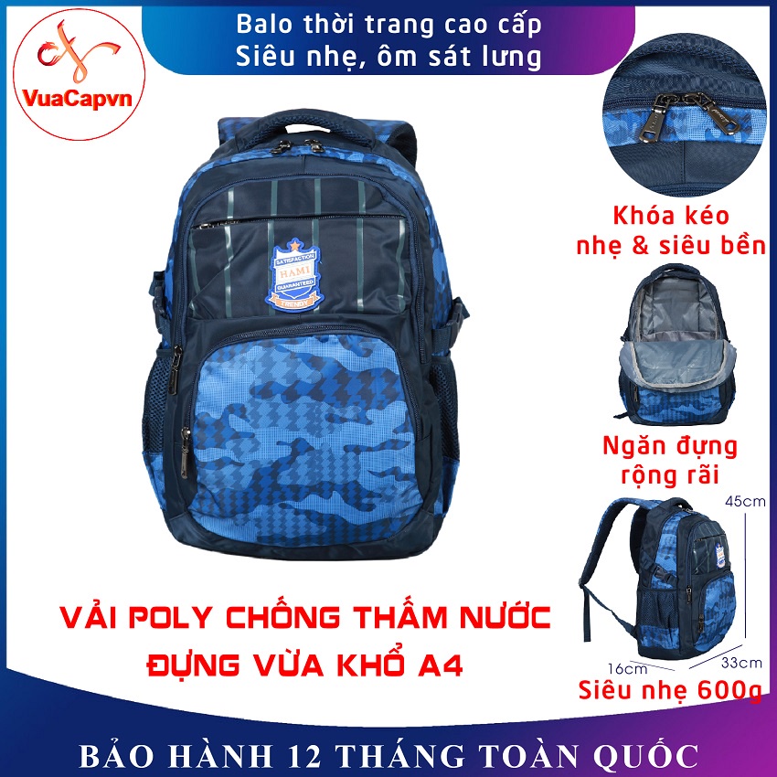 Balo thời trang nam nữ đi học cao cấp 3034 xanh tím than, balo đi chơi siêu nhẹ, bảo hành miễn phí 12 tháng tại vuacapvn