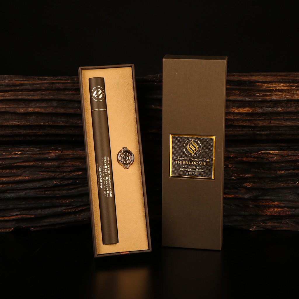 Bộ Trầm Hương Thiên Nhiên Đặc Biệt hộp nhỡ Thiên Lộc Việt - Thanh trầm không tăm Tiện dụng, Lư cắm trầm bằng Đồng