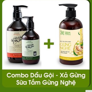 Phục hồi cho mẹ sau sinh - Combo Sữa tắm Gừng, Dầu gội Gừng tươi làm ấm cơ thể, chống cảm lạnh, ngăn rụng tóc COCAYHOALA