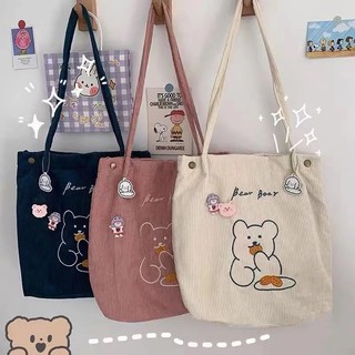 Túi vải đeo chéo gấu dễ thương hàn quốc ins Túi tote mua sắm bằng vải nhung sinh viên