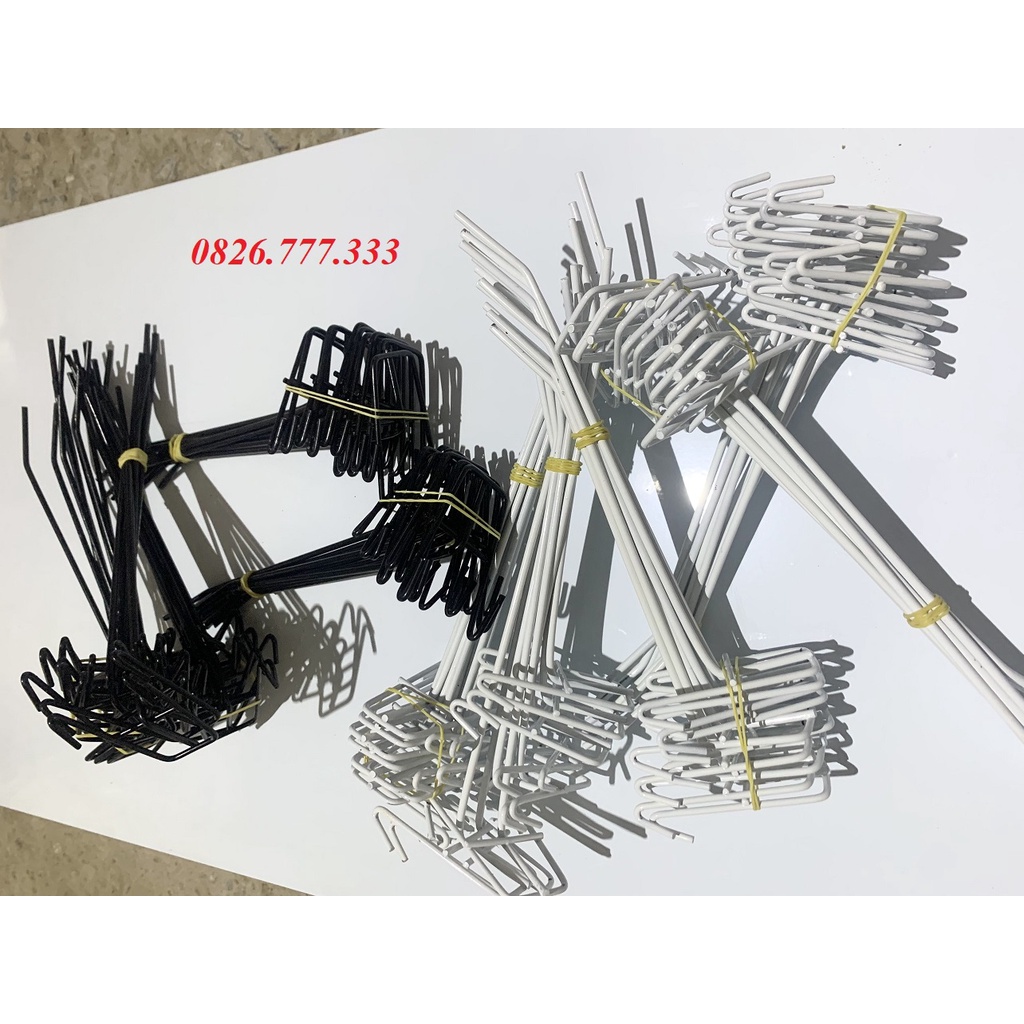 100 Móc treo đồ, Tay cài lưới sơn tĩnh điện đủ cỡ, 2 màu Trắng Đen, treo phụ kiện điện thoại, treo đồ decor