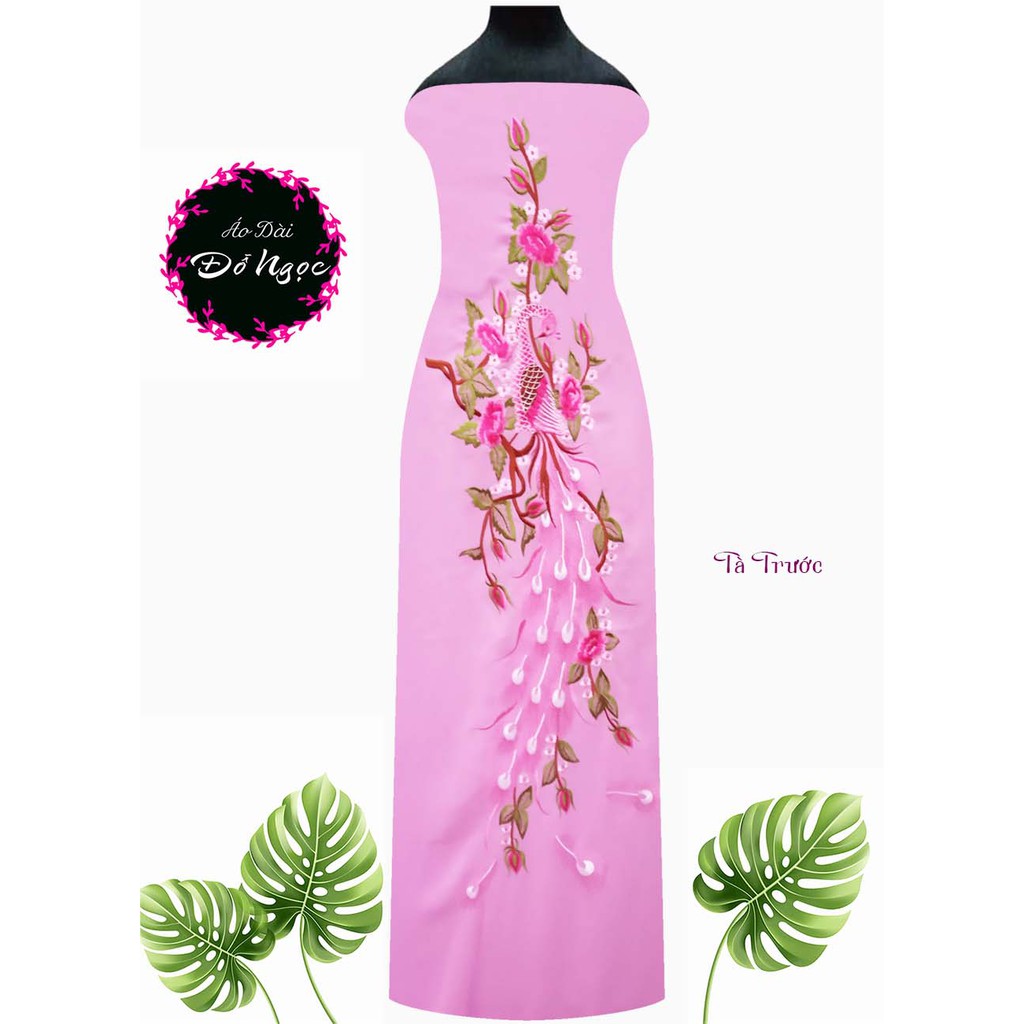 Vải áo dài cưới thêu chim công màu hồng dành cho cô dâu, trẻ trung, sang trọng.