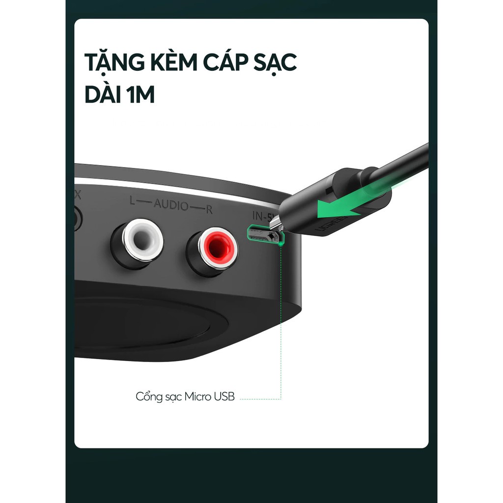Bộ nhận âm thanh Bluetooth 5.0 đầu ra 3.5mm + 2 đầu RCA UGREEN 30445