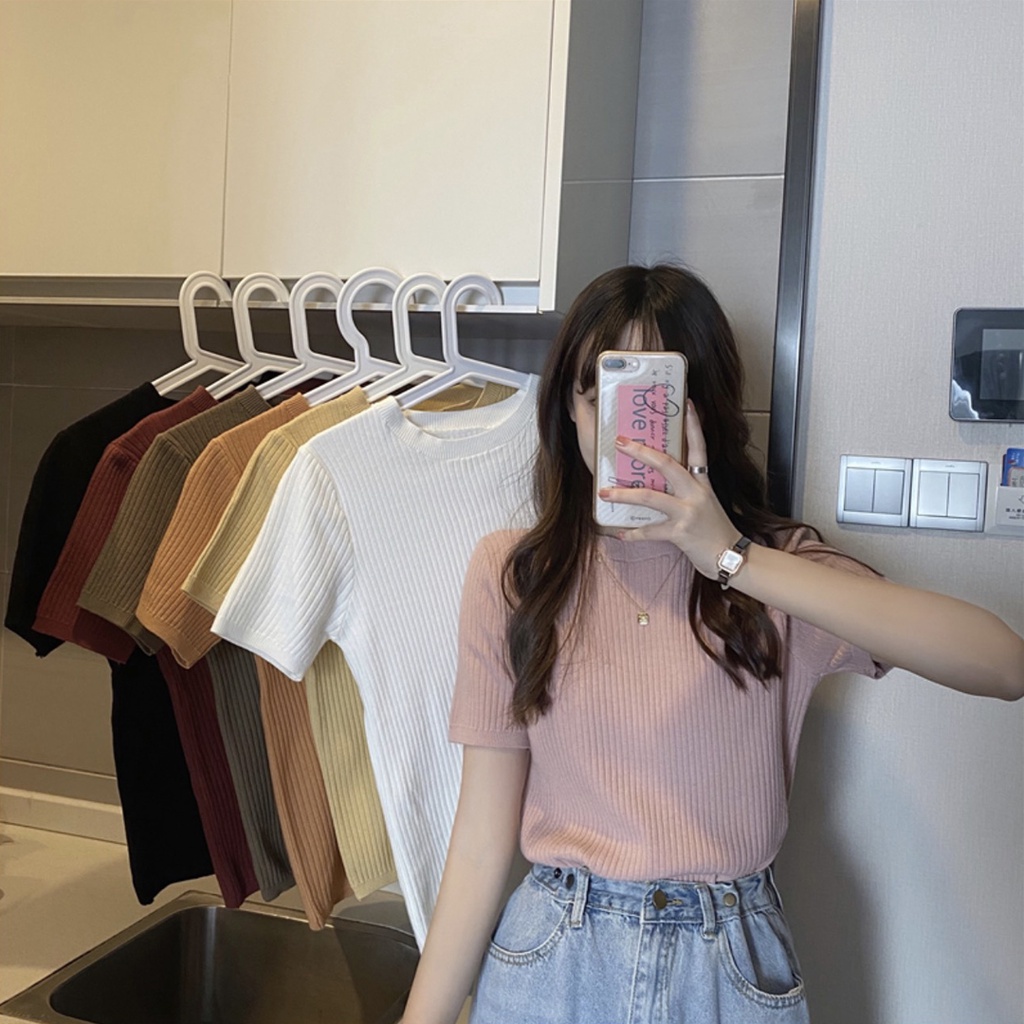 [Ảnh thật/Video] Áo len cộc tay trơn basic bảng màu pastel - Hàng QC | BigBuy360 - bigbuy360.vn